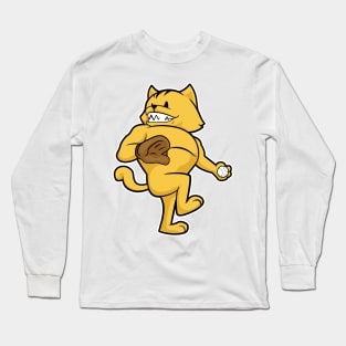 Cat at Baseball with Catch glove Long Sleeve T-Shirt